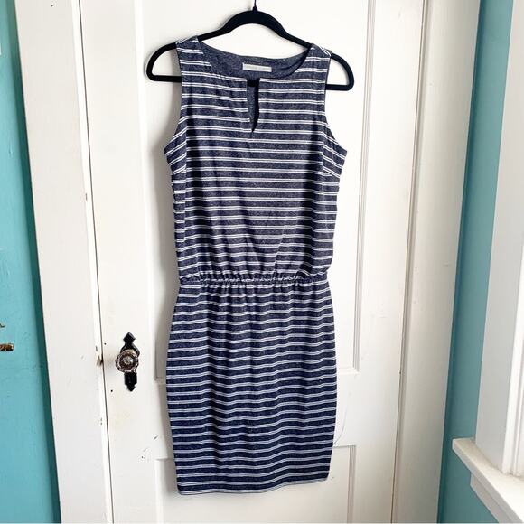 Athleta Striped Linen Blend Vida Sleeveless Dress Navy White Classic Size XS - Picture 3 of 12